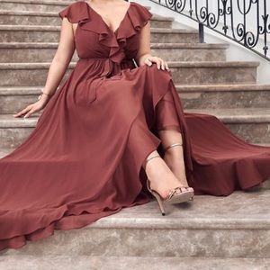 Shein Curve 4X Ruffle Trim Belted Ruffle Wrap Chiffon Dress. Wedding guest, Prom